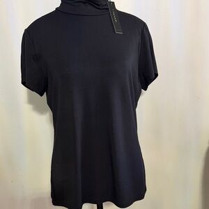 New Tiara Black Short Sleeve Turtleneck Tee